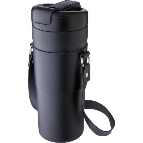 Duplafalú, rozsdamentes acél kulacs, 730 ml, fekete