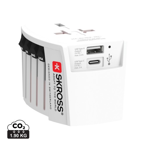 SKROSS világjáró adapter MUV 2 pólusú USB-A-val és C-vel