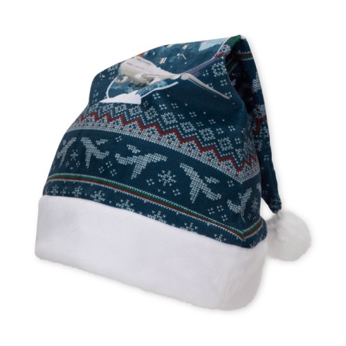 Szublimált mikulássapka fehér bolyhos aljjal.