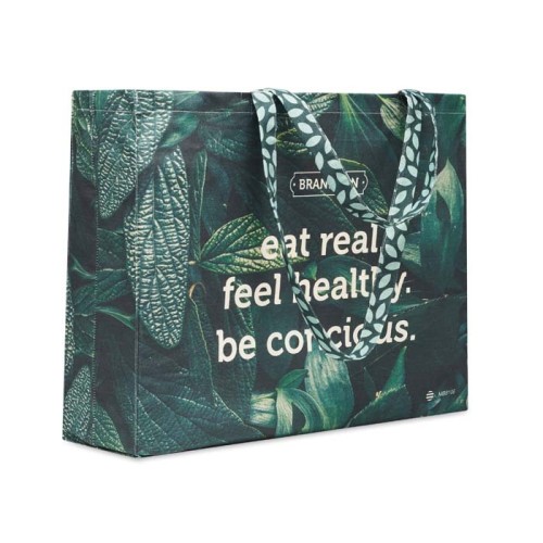 Pamutvászon bevásárlótáska oldalsó- és talp toldással, hosszú fülekkel (50x15x40 cm).