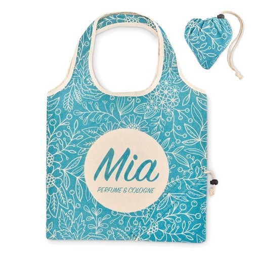 Összehajtható pamutvászon bevásárlótáska, húzózsinóros tokkal (38x50 cm).