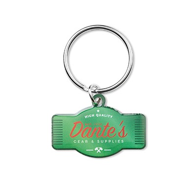 Egyedi formájú rozsdamentes acél kulcstartó műgyanta bevonattal ellátott 4 szín kolor nyomtatással