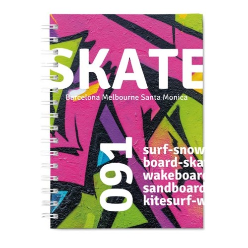 A5 spirálozott jegyzetfüzet az Ön egyedi dizájnja szerinti keménytáblás borítóval és lapokkal.