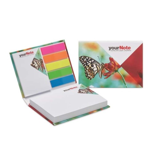 Kemény, papír borítójú kombi jegyzettömb az Ön egyedi dizájnjával minden jegyzetelő lapon.