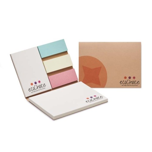 Puha, újrahasznosított papír borítójú kombi jegyzettömb az Ön egyedi dizájnjával minden jegyzetelő lapon.