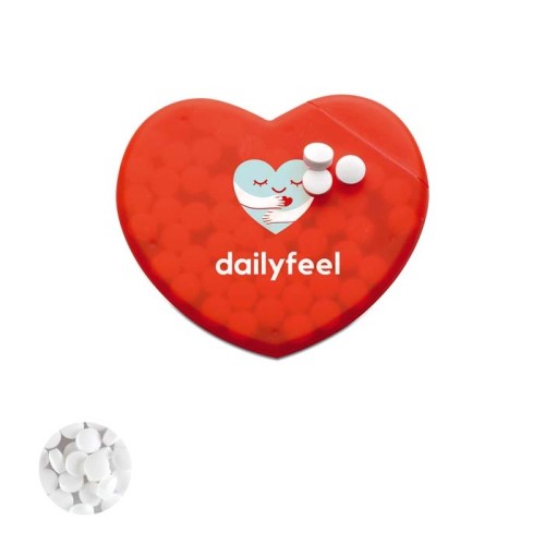 Szív alakú, cukormentes mentolos cukorka adagoló.