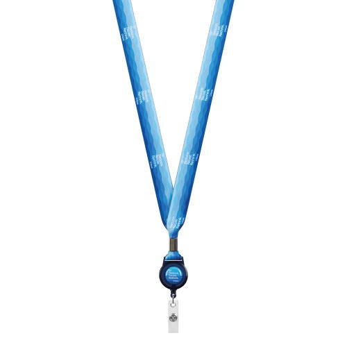 Szublimációs poliészter nyakpánt fém zsinórzárral, kártyatartóval.