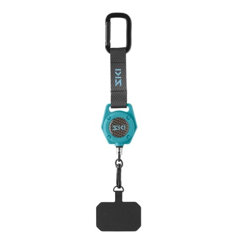 Robusztus, leesés- és lopásgátló, visszahúzható kártyatartós telefontartó pánttal.