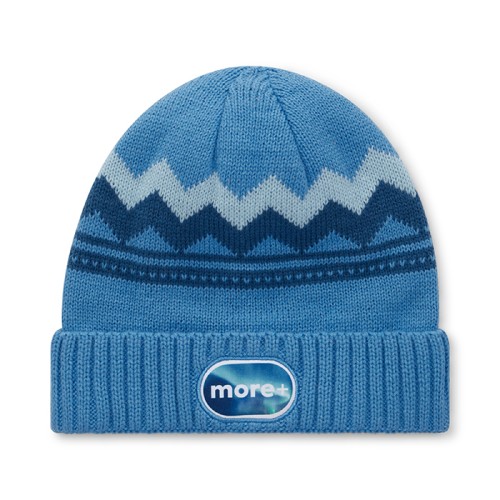 Egyedi mintás, akril kötött sapka 2x1 bordás mandzsettával.