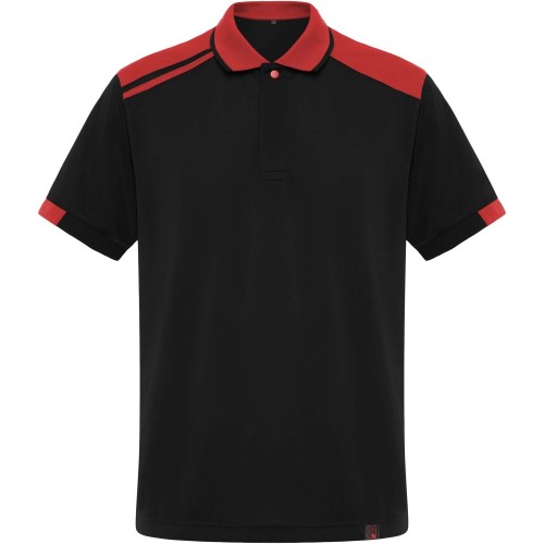 Roly Samurai antibakteriális galléros póló, Black, Red, 3XL