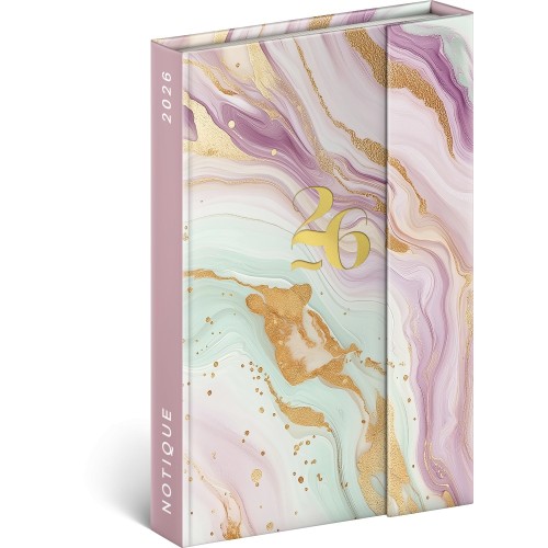 Mágnessel záródó agenda Pink Marble 2027, 11 x 16 cm