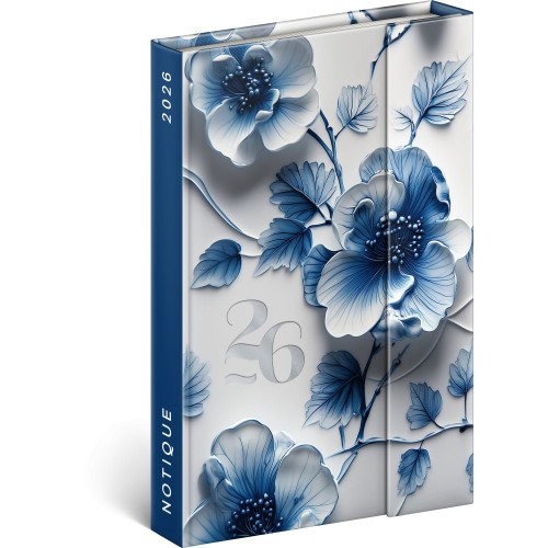 Mágnessel záródó agenda Porcelain Flower 2027, 11 x 16 cm