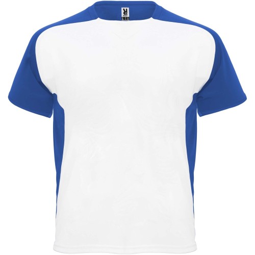 Roly Bugatti rövid ujjú uniszex sportpóló, white, royal blue, L