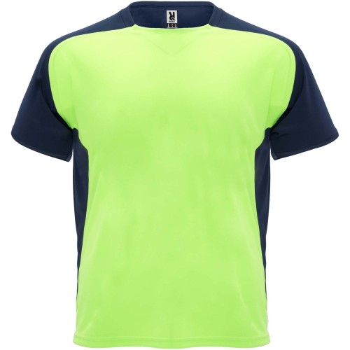 Roly Bugatti rövid ujjú uniszex sportpóló, fluor green, navy bl, 2XL