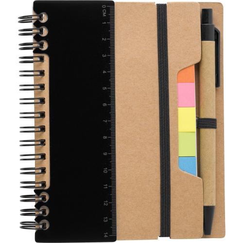 Újrapapír spirálnotesz jelölőlapokkal, fekete/natúr