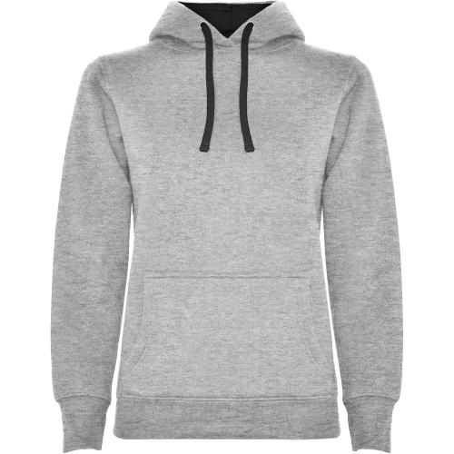 Roly Urban női kapucnis pulóver, Marl Grey, Solid bla, 2XL