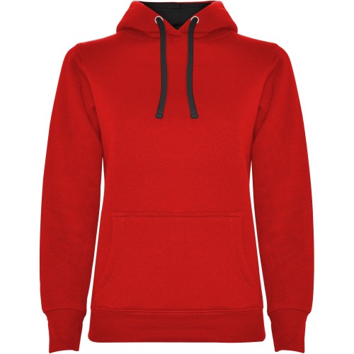 Roly Urban női kapucnis pulóver, Red, Solid black, L