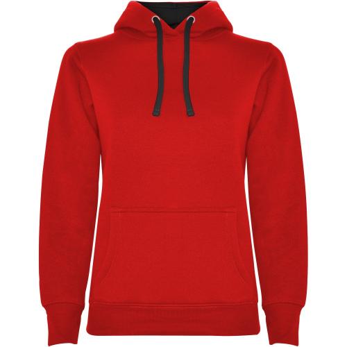 Roly Urban női kapucnis pulóver, Red, Solid black, XL