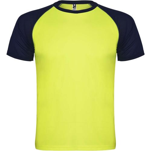 Roly Indianapolis rövid ujjú gyerek sportpóló, fluor yellow, navy b, 4