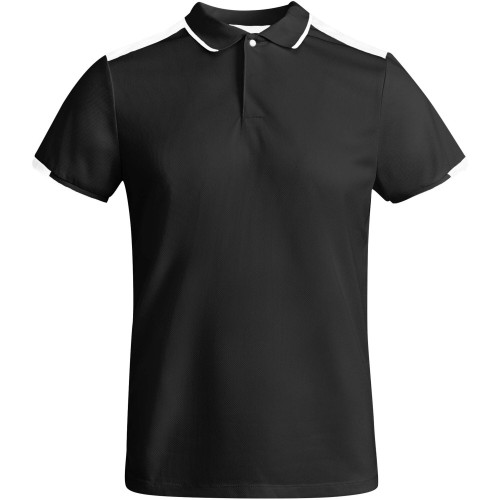 Roly Tamil rövid ujjú férfi sportpóló, solid black, white, L
