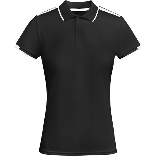 Roly Tamil rövid ujjú női sportpóló, solid black, white, 2XL