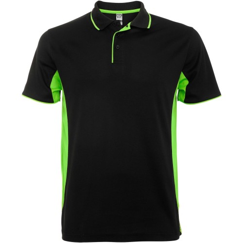 Roly Montmelo rövid ujjú uniszex sportpóló, solid black, lime, M