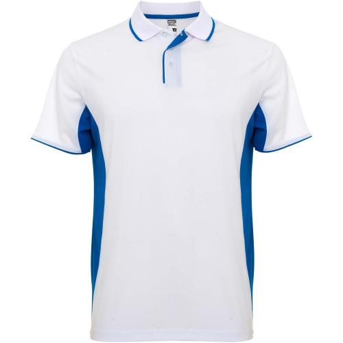 Roly Montmelo rövid ujjú uniszex sportpóló, white, royal blue, XL