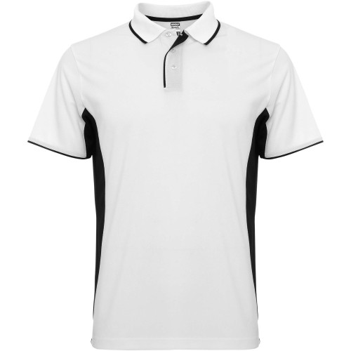Roly Montmelo rövid ujjú uniszex sportpóló, white, solid black, S