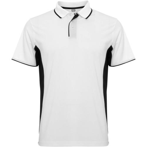 Roly Montmelo rövid ujjú uniszex sportpóló, white, solid black, 2XL