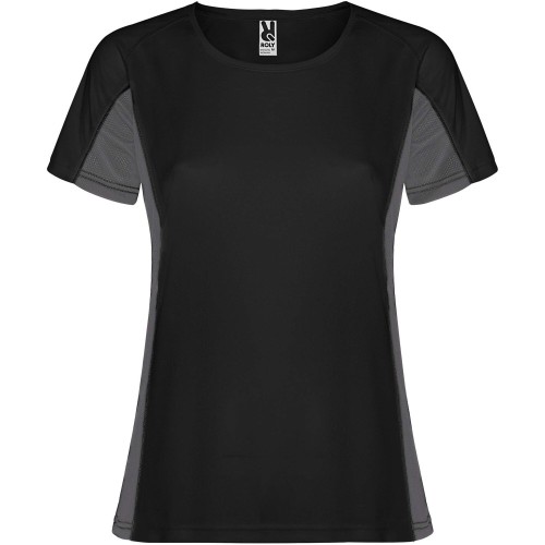 Roly Shanghai rövid ujjú női sportpóló, solid black, dark le, M