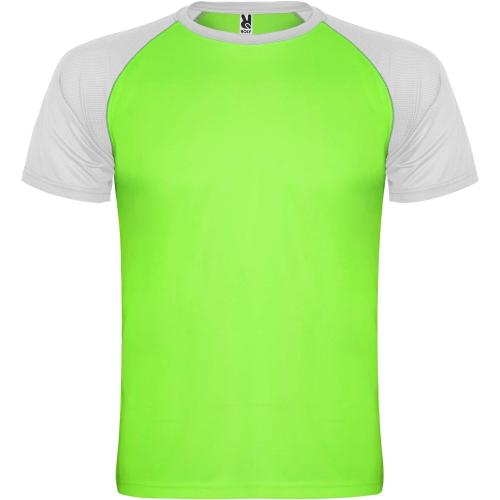 Roly Indianapolis rövid ujjú uniszex sportpóló, fluor green, white, 2XL