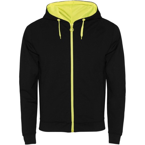 Roly Fuji uniszex cipzáros pulóver, Solid black, Fluor Y, L