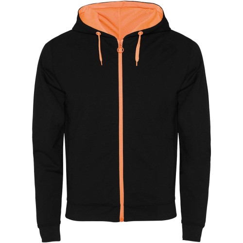 Roly Fuji uniszex cipzáros pulóver, Solid black, Fluor O, L