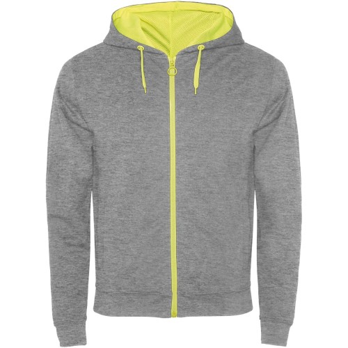 Roly Fuji uniszex cipzáros pulóver, Heather grey, Fluor , L