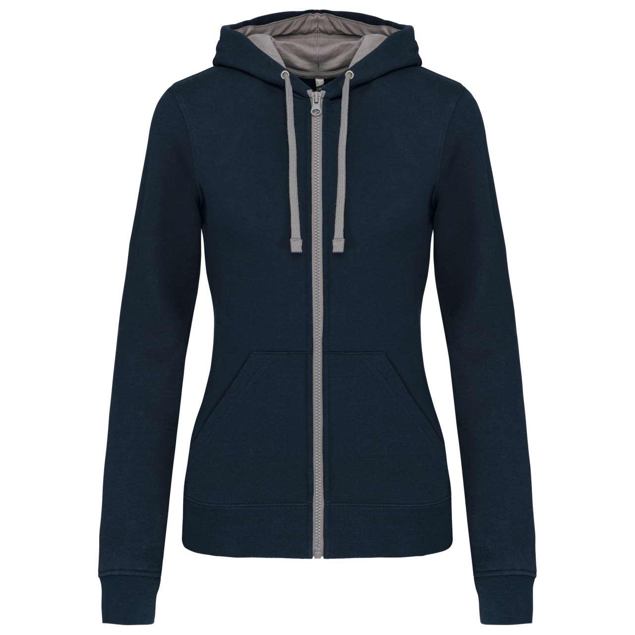 LADIES’ CONTRAST HOODED FULL ZIP SWEATSHIRT