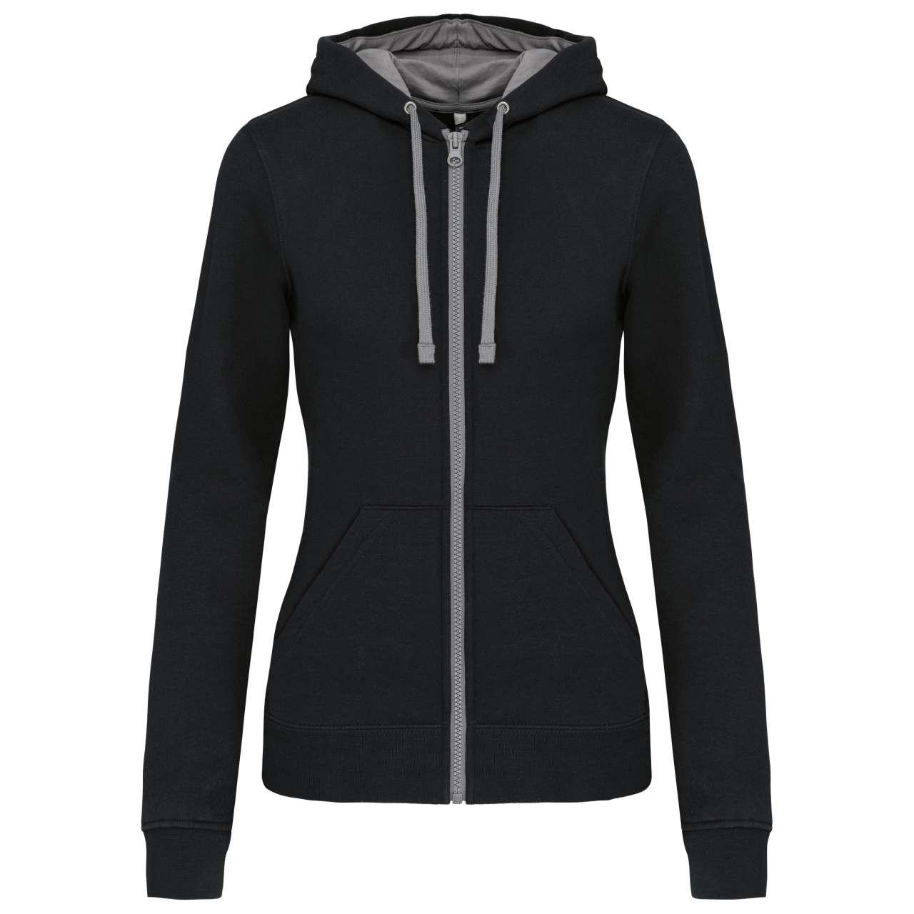 LADIES’ CONTRAST HOODED FULL ZIP SWEATSHIRT