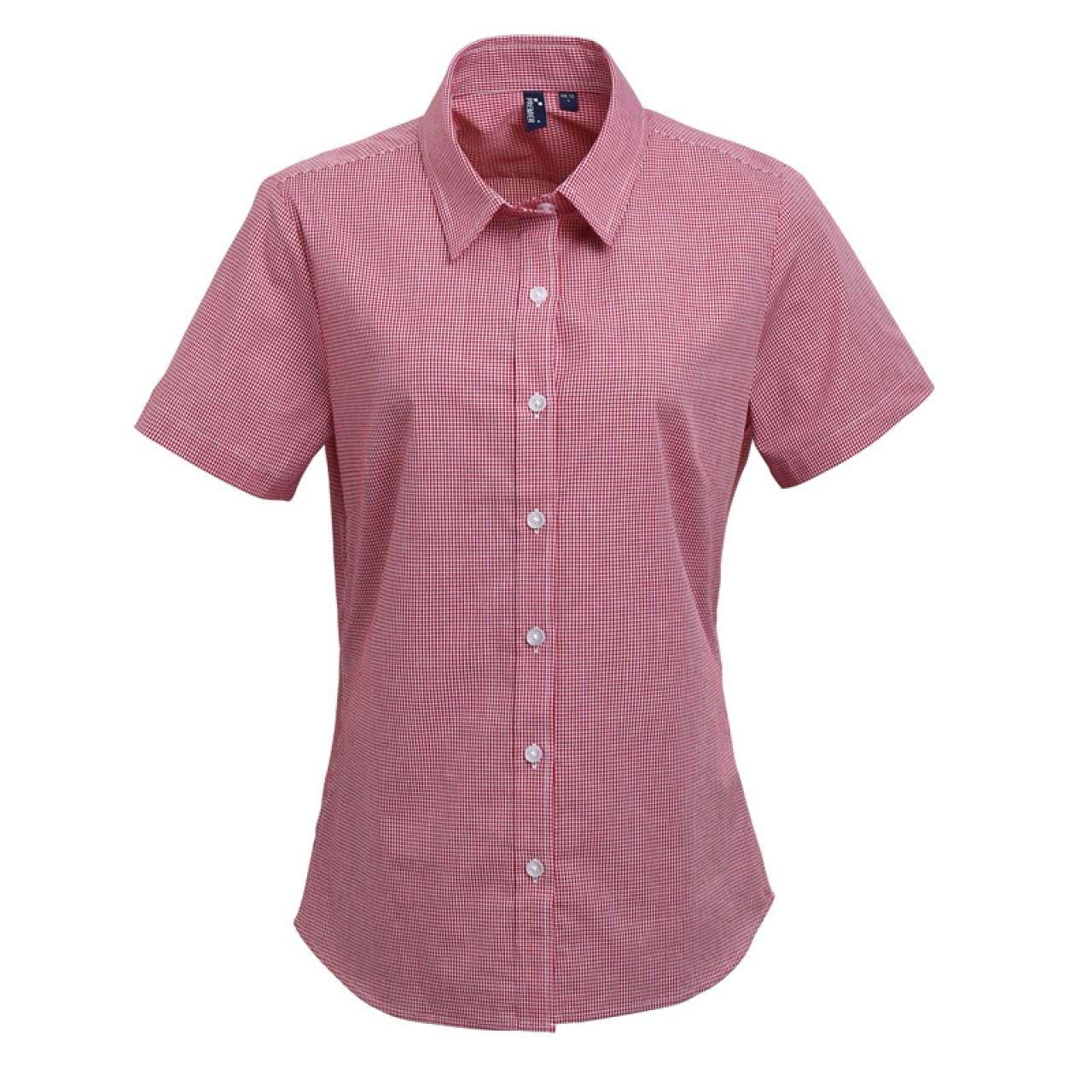 WOMEN'S SHORT SLEEVE GINGHAM MICROCHECK SHIRT