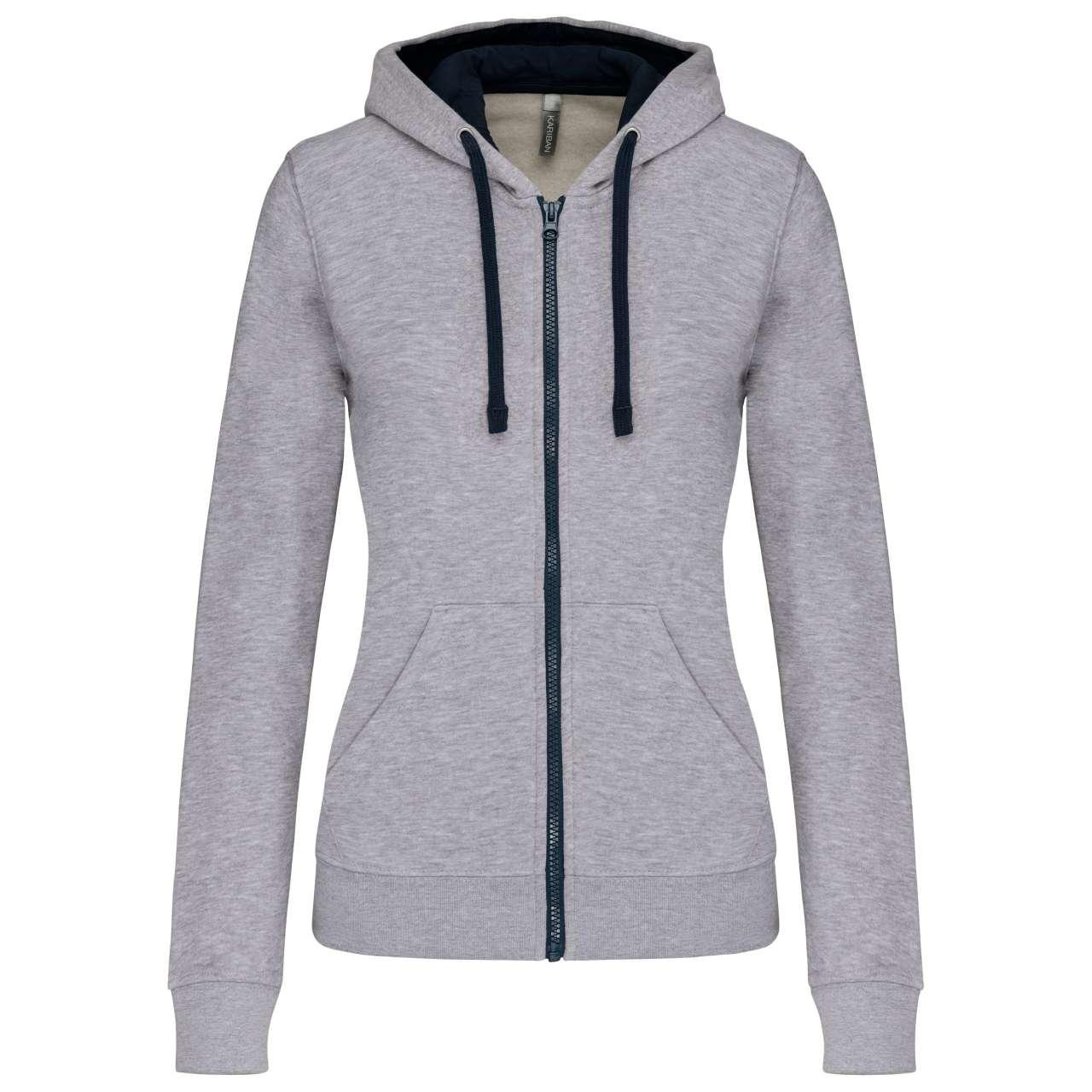 LADIES’ CONTRAST HOODED FULL ZIP SWEATSHIRT
