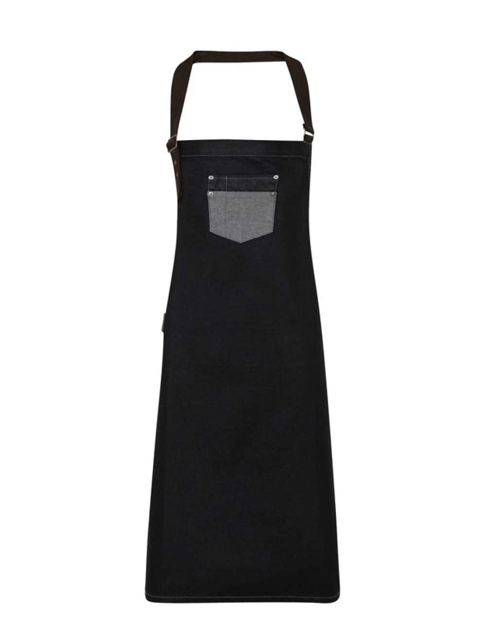 'DIVISION' WAXED LOOK DENIM BIB APRON WITH FAUX LEATHER