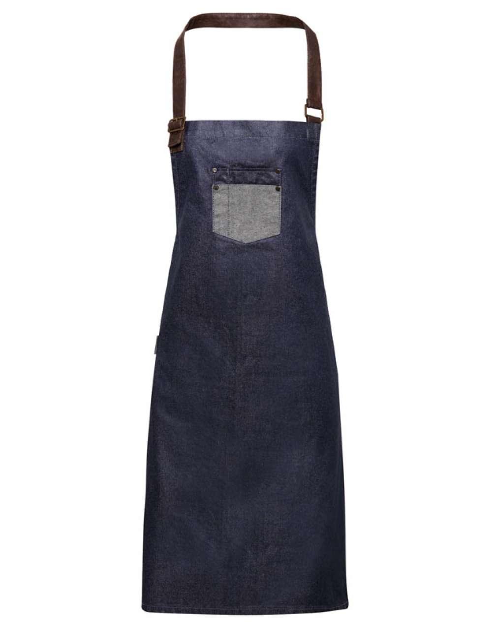 'DIVISION' WAXED LOOK DENIM BIB APRON WITH FAUX LEATHER