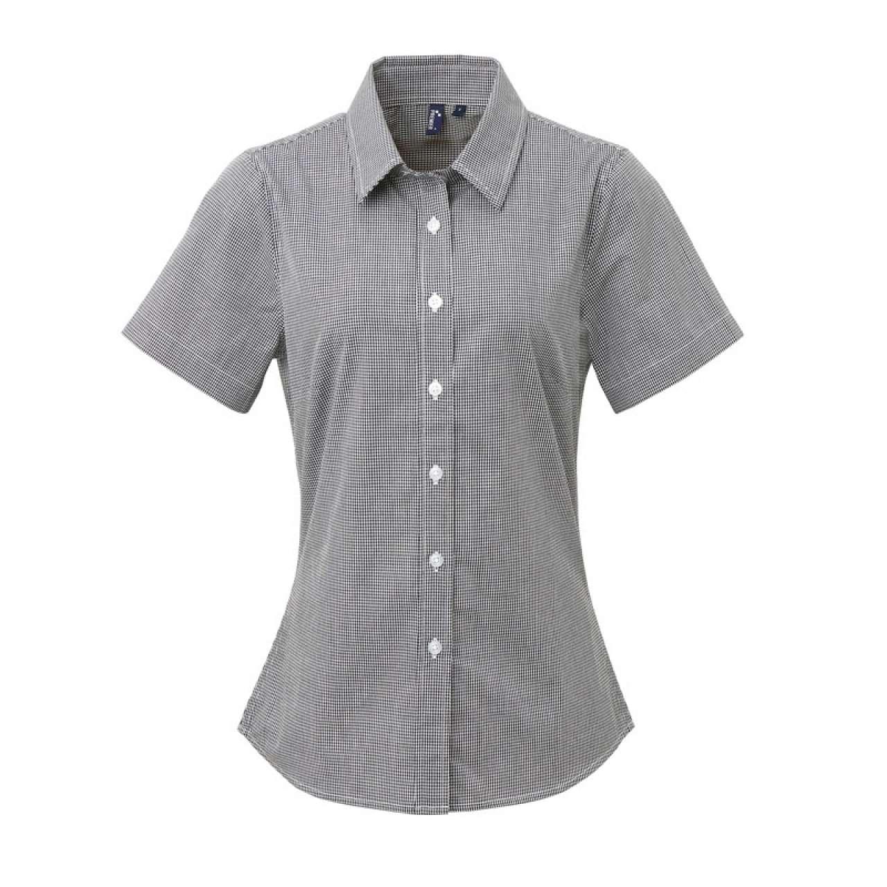 WOMEN'S SHORT SLEEVE GINGHAM MICROCHECK SHIRT