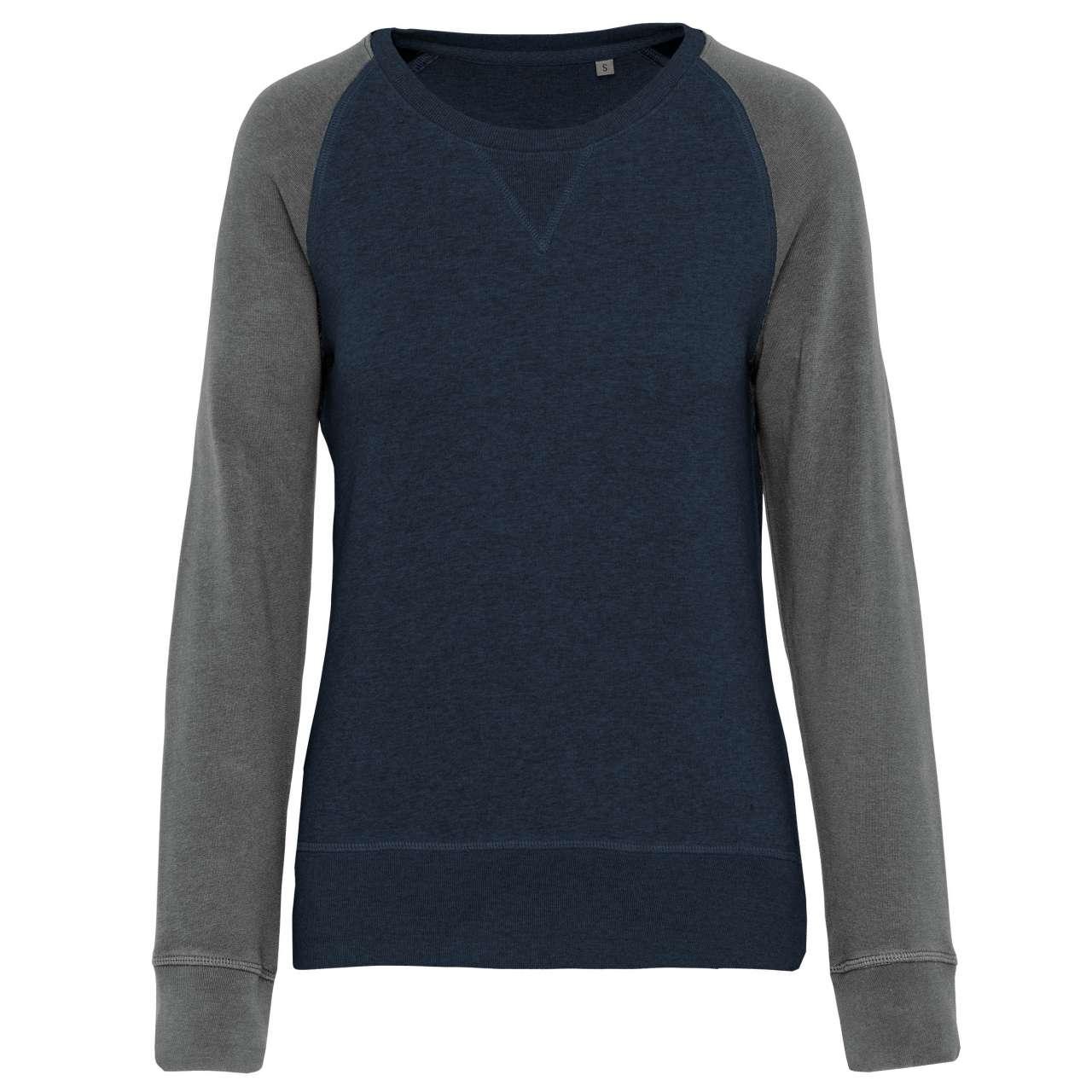 LADIES' TWO-TONE ORGANIC CREW NECK RAGLAN SLEEVE SWEATSHIRT