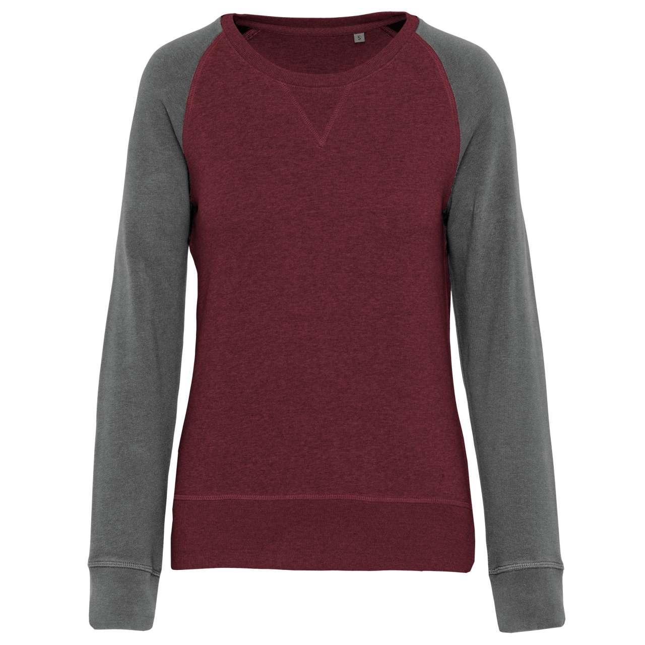 LADIES' TWO-TONE ORGANIC CREW NECK RAGLAN SLEEVE SWEATSHIRT