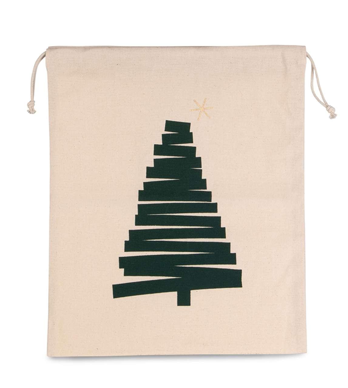 COTTON BAG WITH CHRISTMAS TREE DESIGN AND DRAWCORD CLOSURE