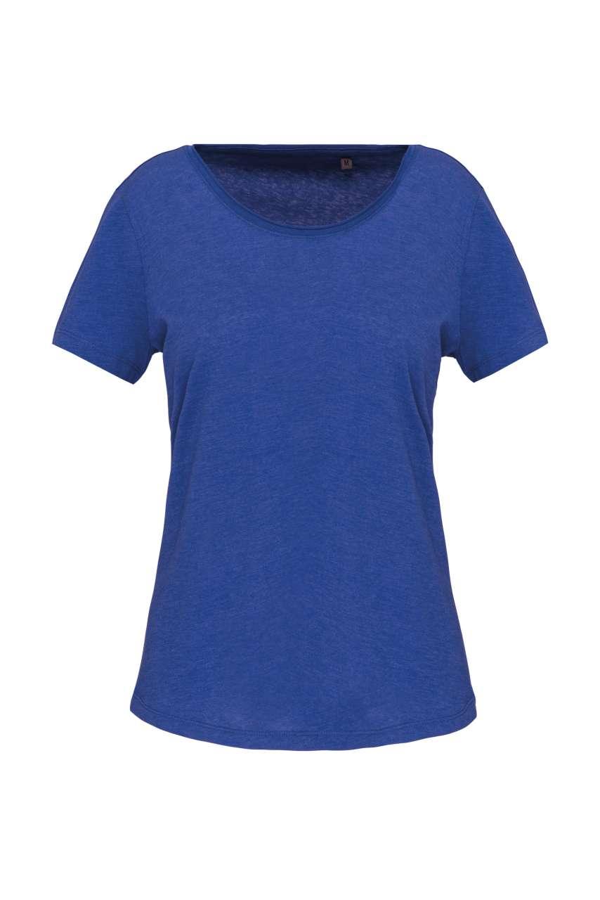 LADIES' SHORT-SLEEVED ORGANIC T-SHIRT WITH RAW EDGE NECKLINE