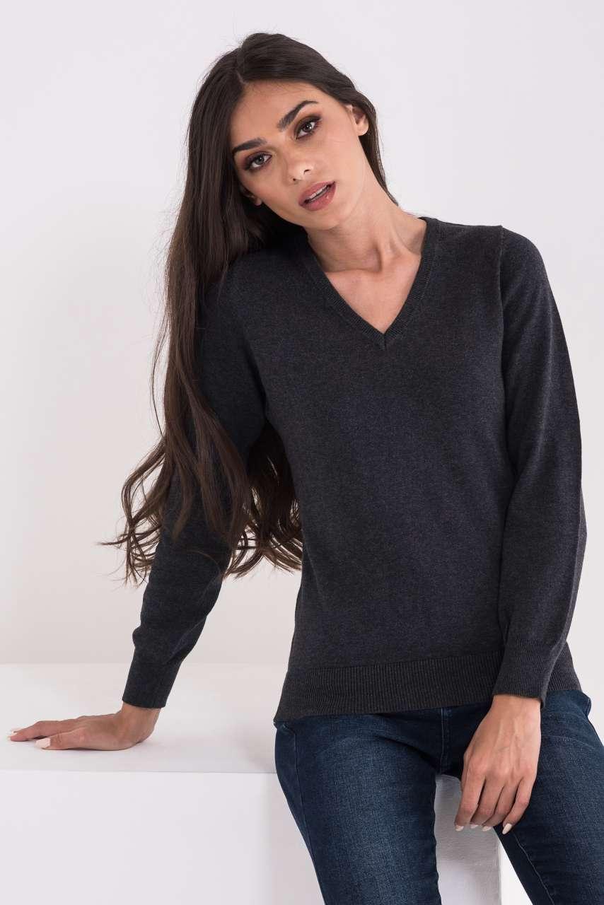LADIES’ V-NECK FINE GAUGE COTTON PULLOVER