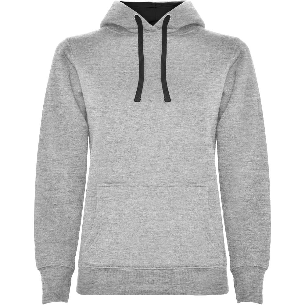 Roly Urban női kapucnis pulóver, Marl Grey, Solid black, S