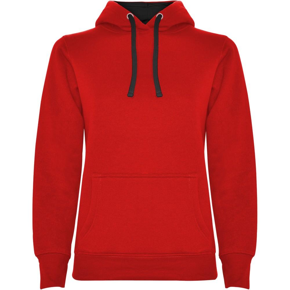 Roly Urban női kapucnis pulóver, Red, Solid black, XL