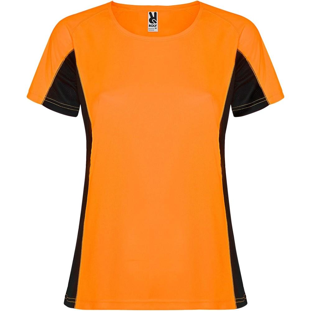 Shanghai rövid ujjú női sportpóló, fluor orange, solid black, S