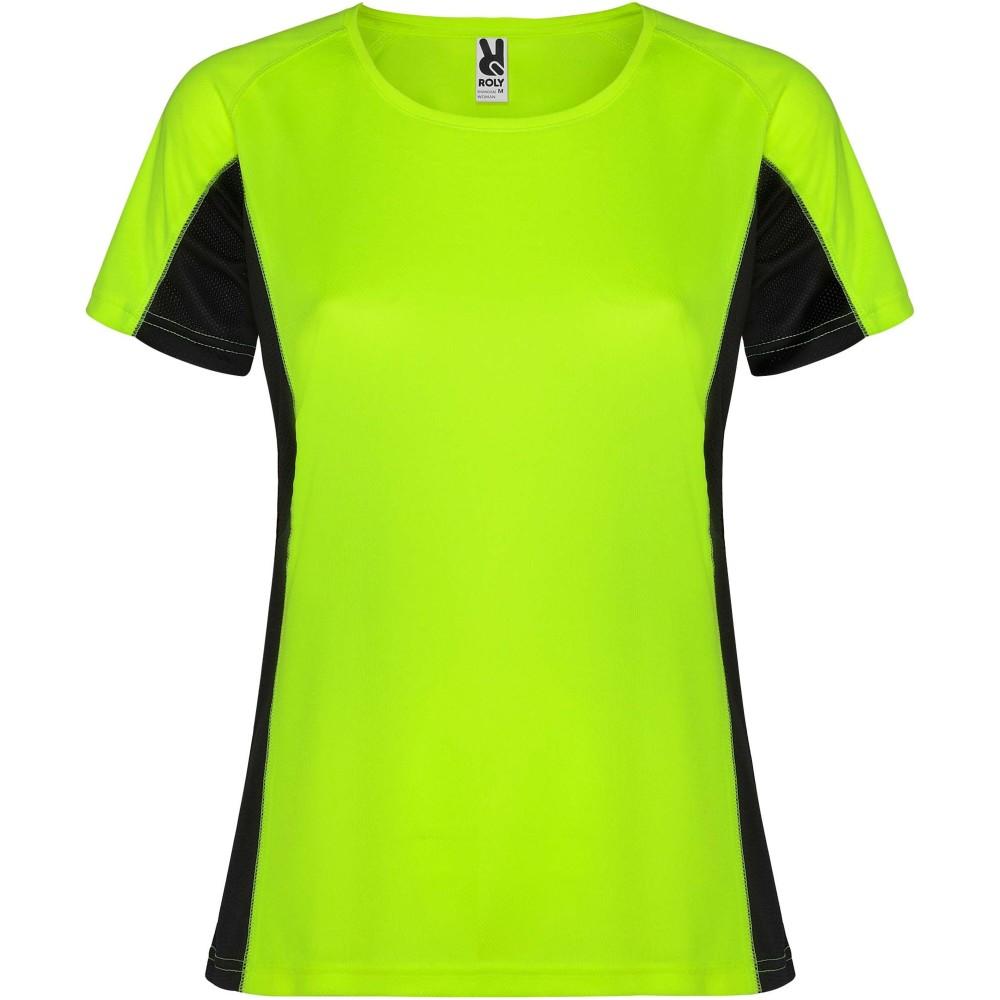 Shanghai rövid ujjú női sportpóló, fluor green, solid black, S